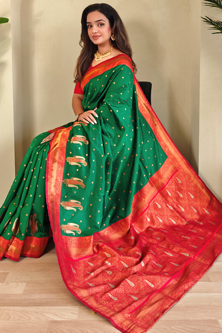 Irish Green Zari Woven Banarasi Soft Silk Saree