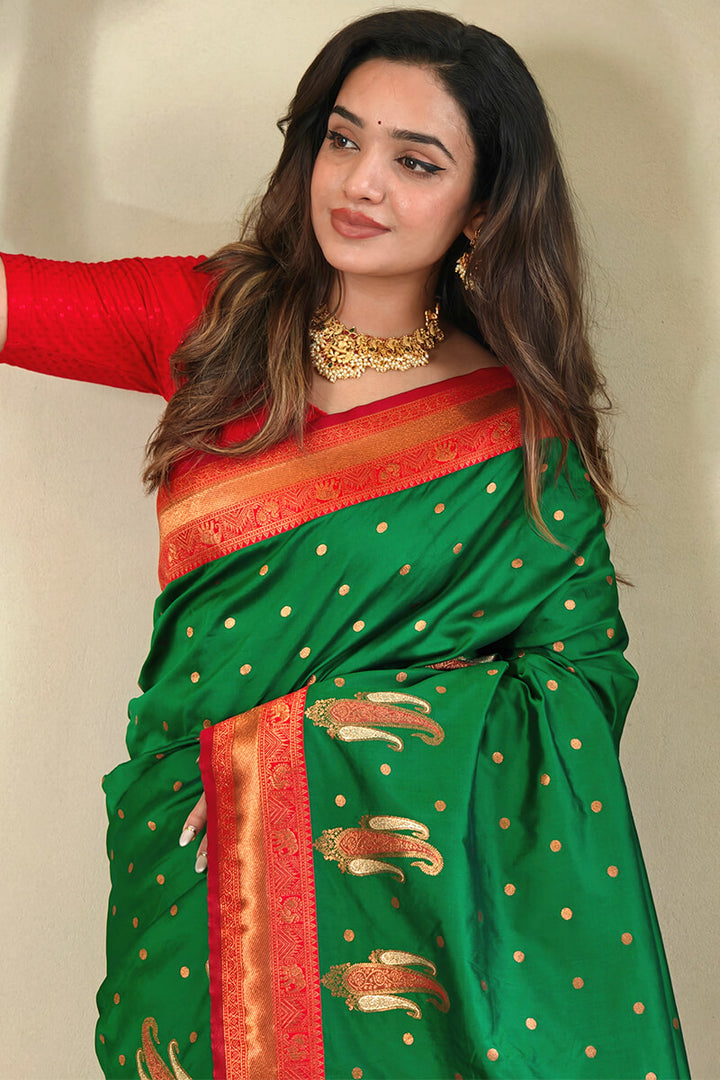 Irish Green Zari Woven Banarasi Soft Silk Saree