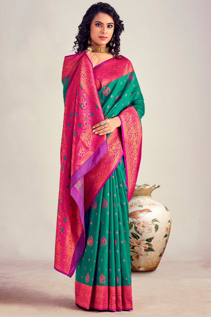 Jade Green Soft Banarasi Silk Saree