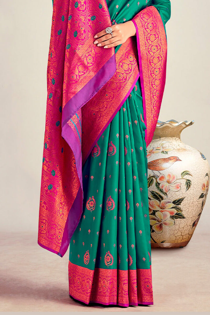 Jade Green Soft Banarasi Silk Saree