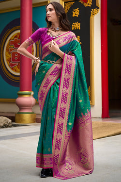 Jade Green Zari Woven Soft Banarasi Silk Saree