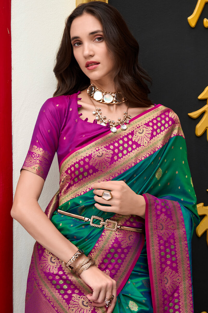 Jade Green Zari Woven Soft Banarasi Silk Saree
