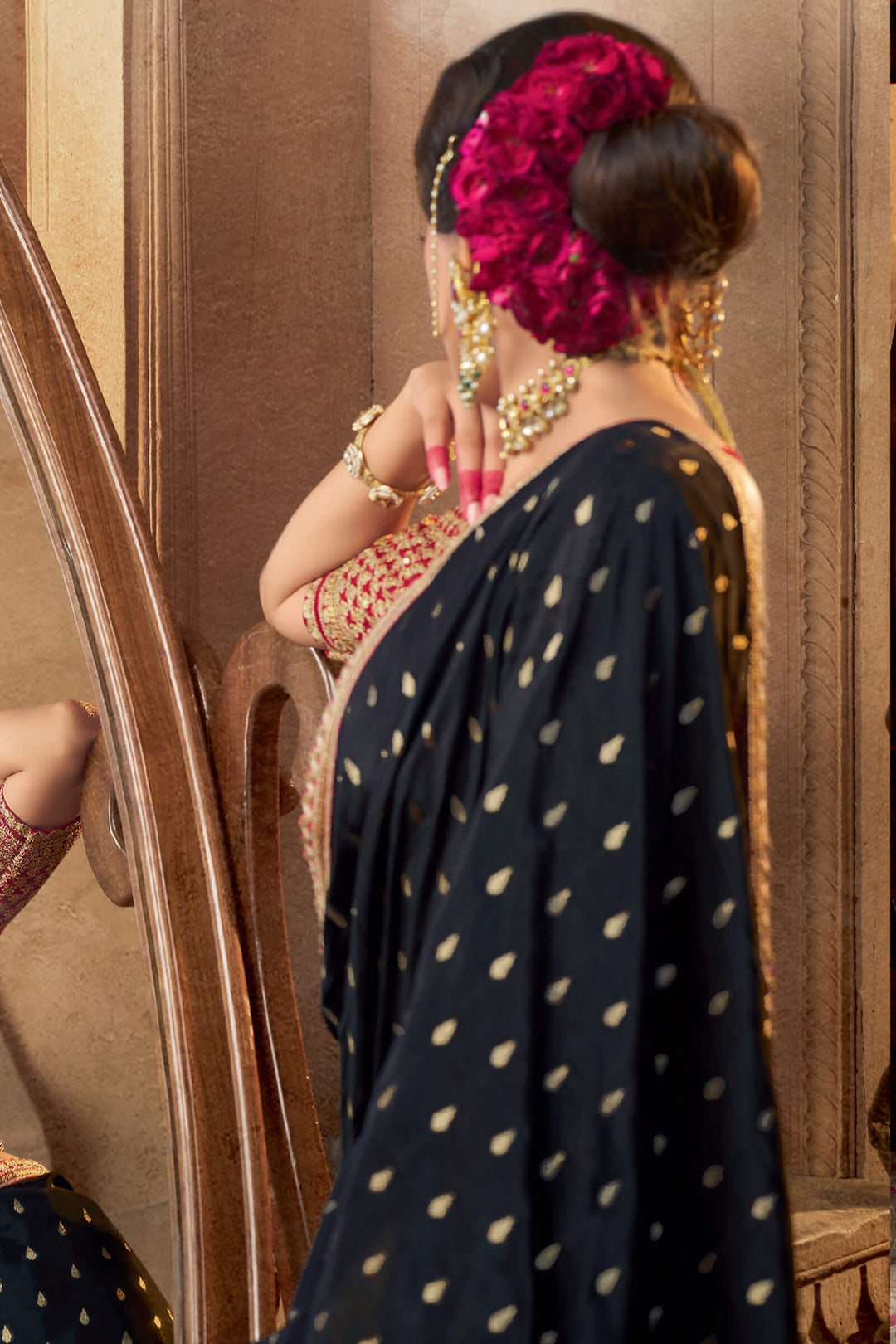 Jaguar Black Pure Viscose Crepe Silk Saree with Embroidery Blouse Piece