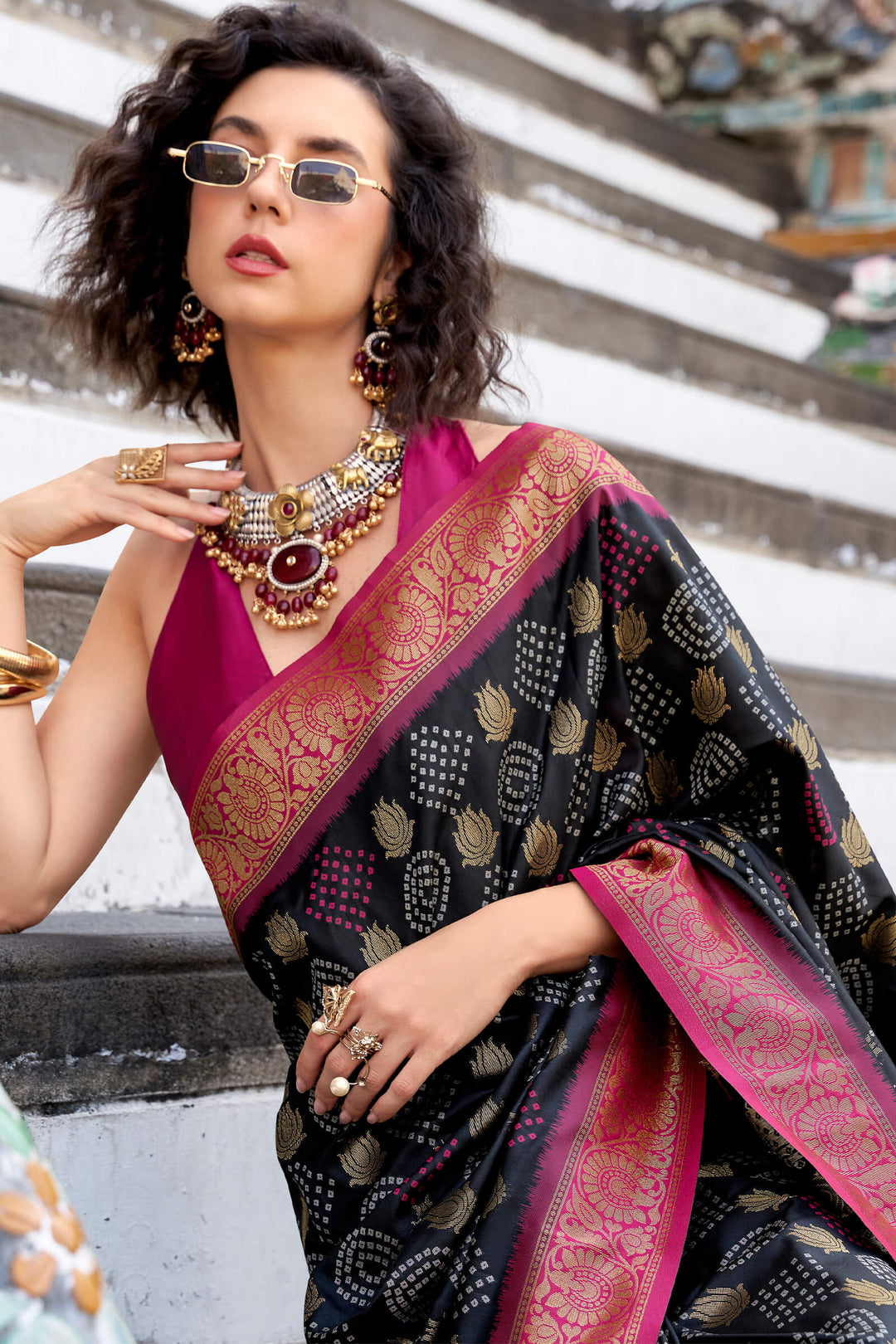 Jaguar Black Zari Woven Soft Silk Saree