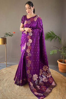 Jam Purple Soft Banarasi Silk Saree