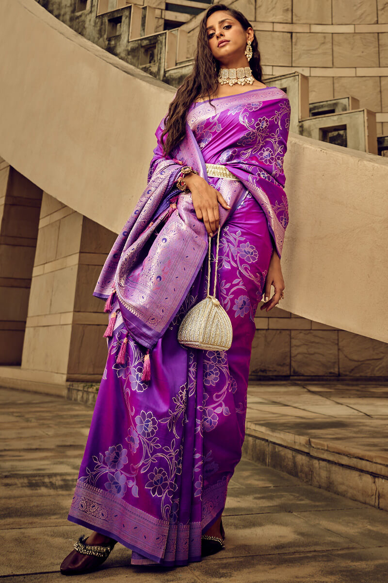 Jasmine Purple Banarasi Satin Silk Saree