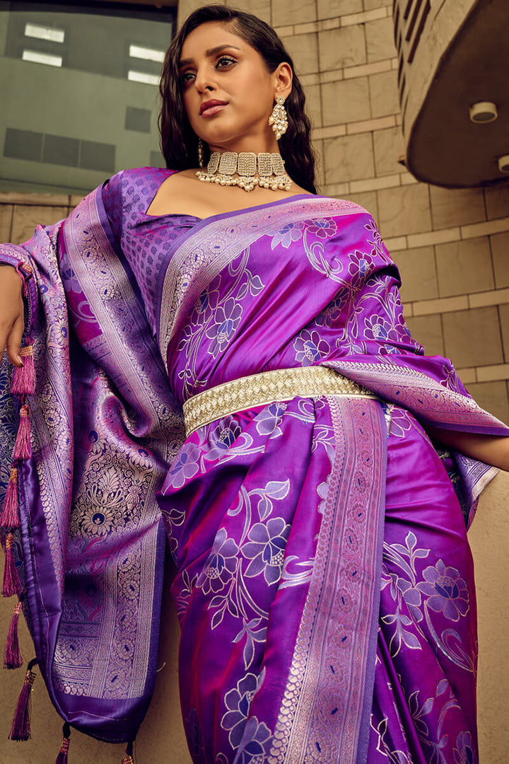 Jasmine Purple Banarasi Satin Silk Saree