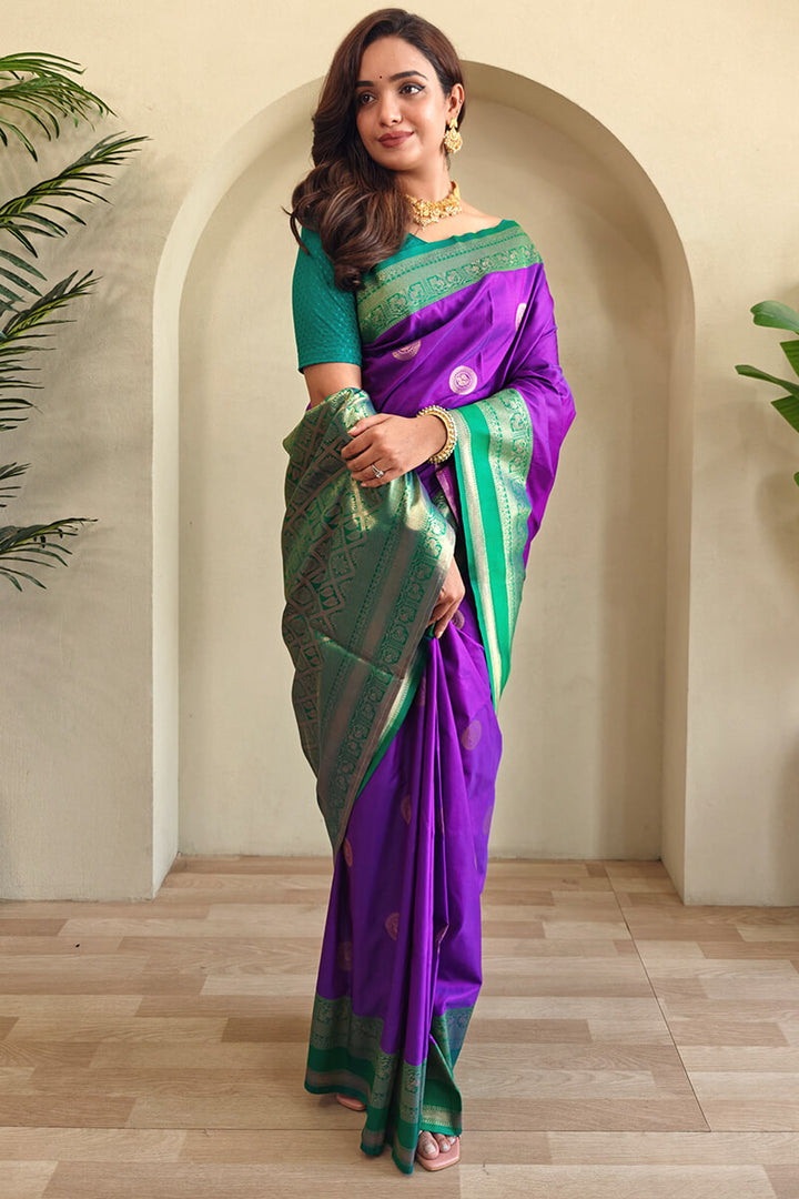 Jasmine Purple Zari Woven Soft Banarasi Silk Saree