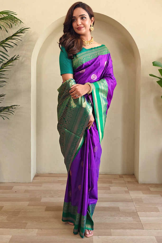 Jasmine Purple Zari Woven Soft Banarasi Silk Saree