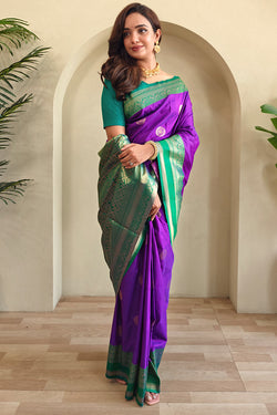 Jasmine Purple Zari Woven Soft Banarasi Silk Saree