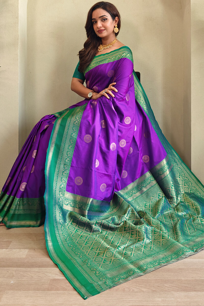 Jasmine Purple Zari Woven Soft Banarasi Silk Saree