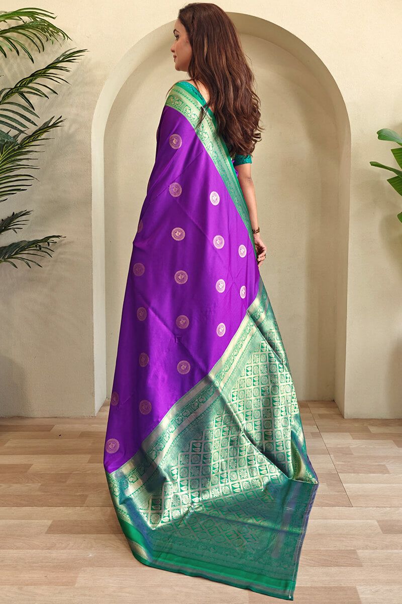 Jasmine Purple Zari Woven Soft Banarasi Silk Saree