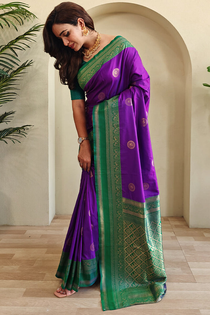 Jasmine Purple Zari Woven Soft Banarasi Silk Saree