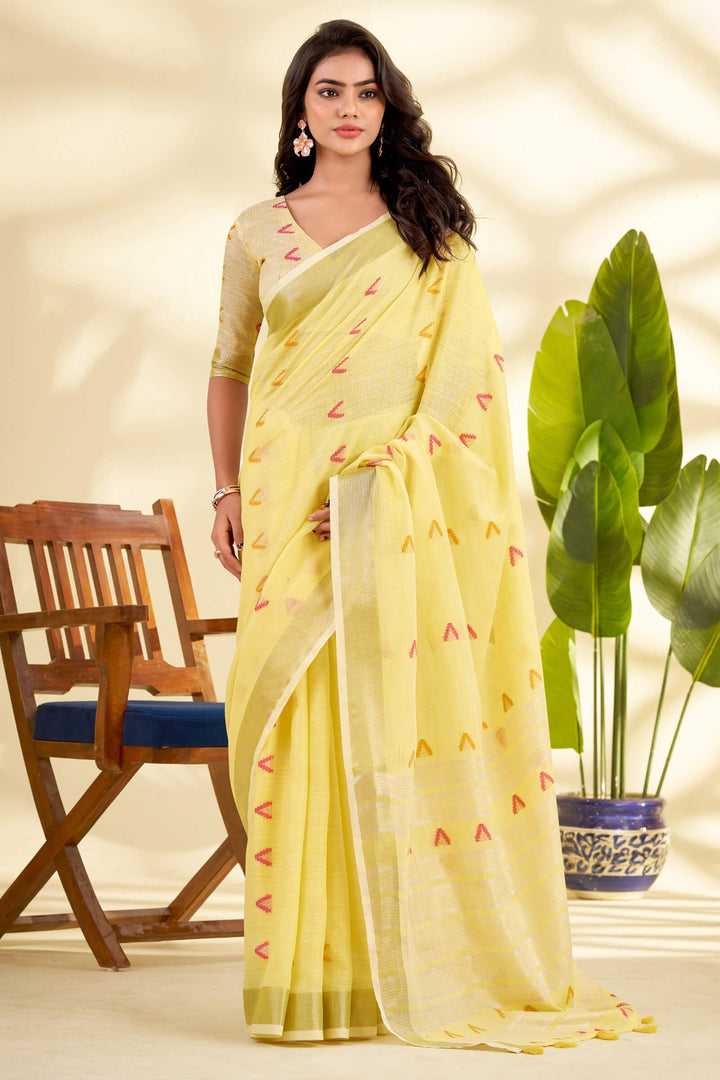 Jasmine Yellow Linen Silk Saree