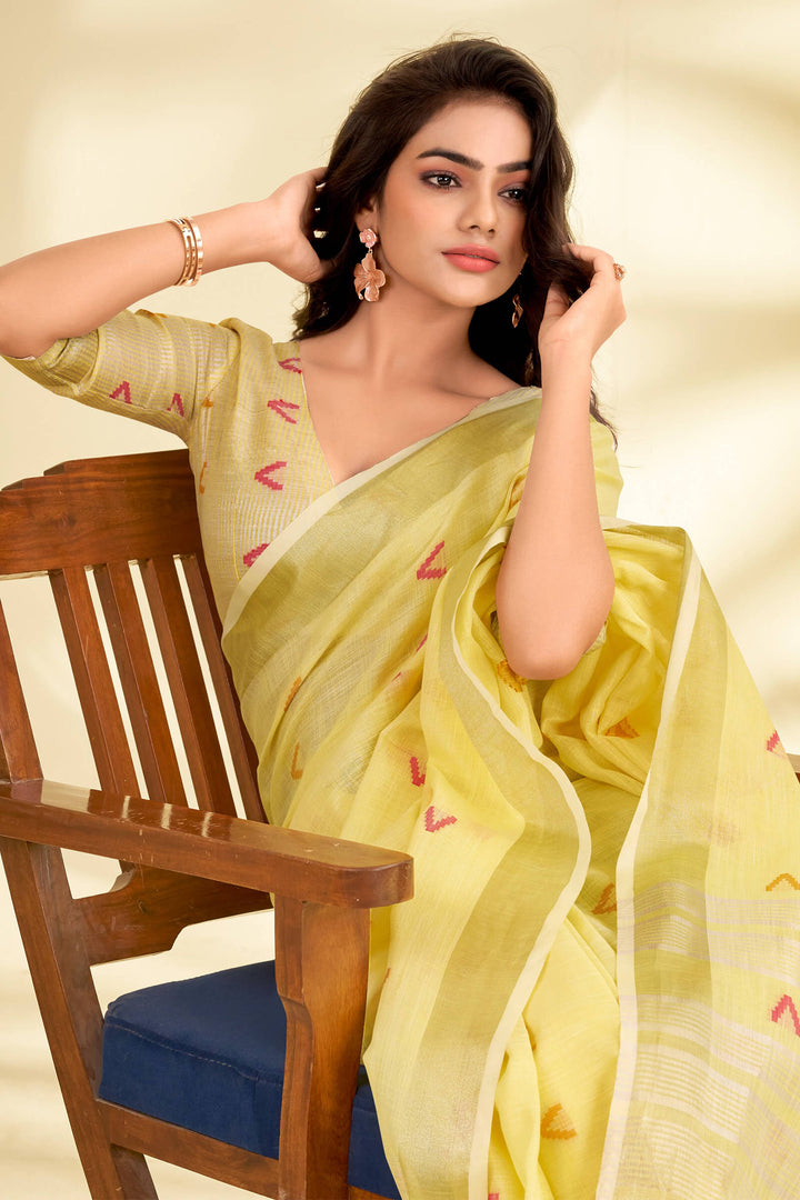 Jasmine Yellow Linen Silk Saree