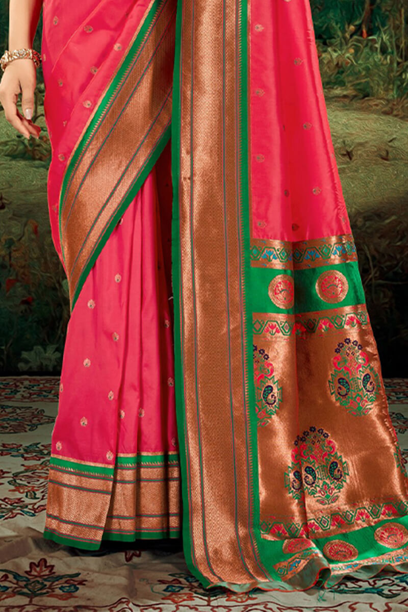 Jasper Pink Zari Woven Paithani Silk Saree