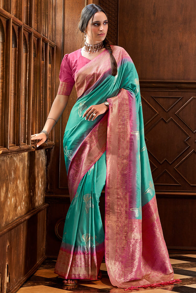 Jellyfish Green Soft Banarasi Silk Saree