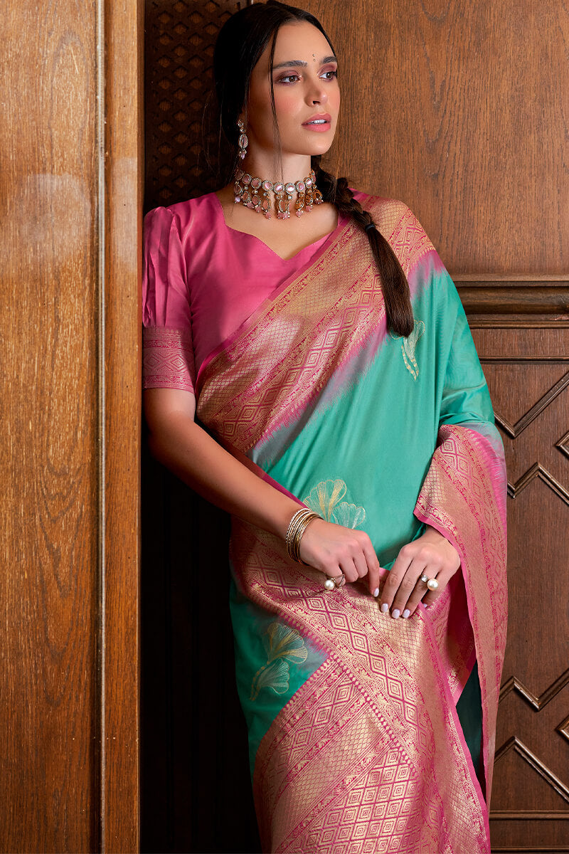 Jellyfish Green Soft Banarasi Silk Saree