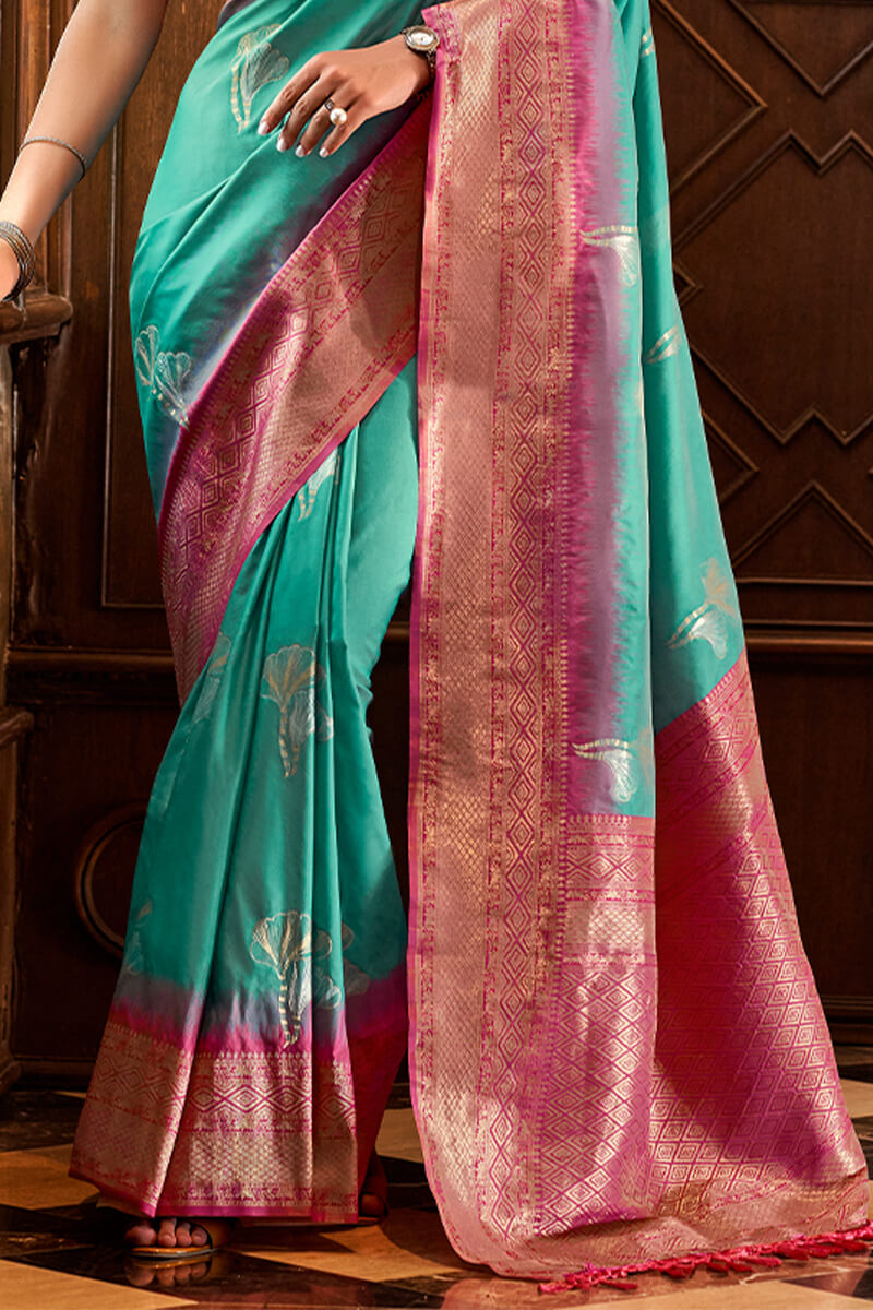 Jellyfish Green Soft Banarasi Silk Saree