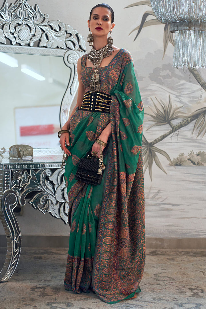 Jewel Green Kashmiri Modal Pashmina Silk Saree