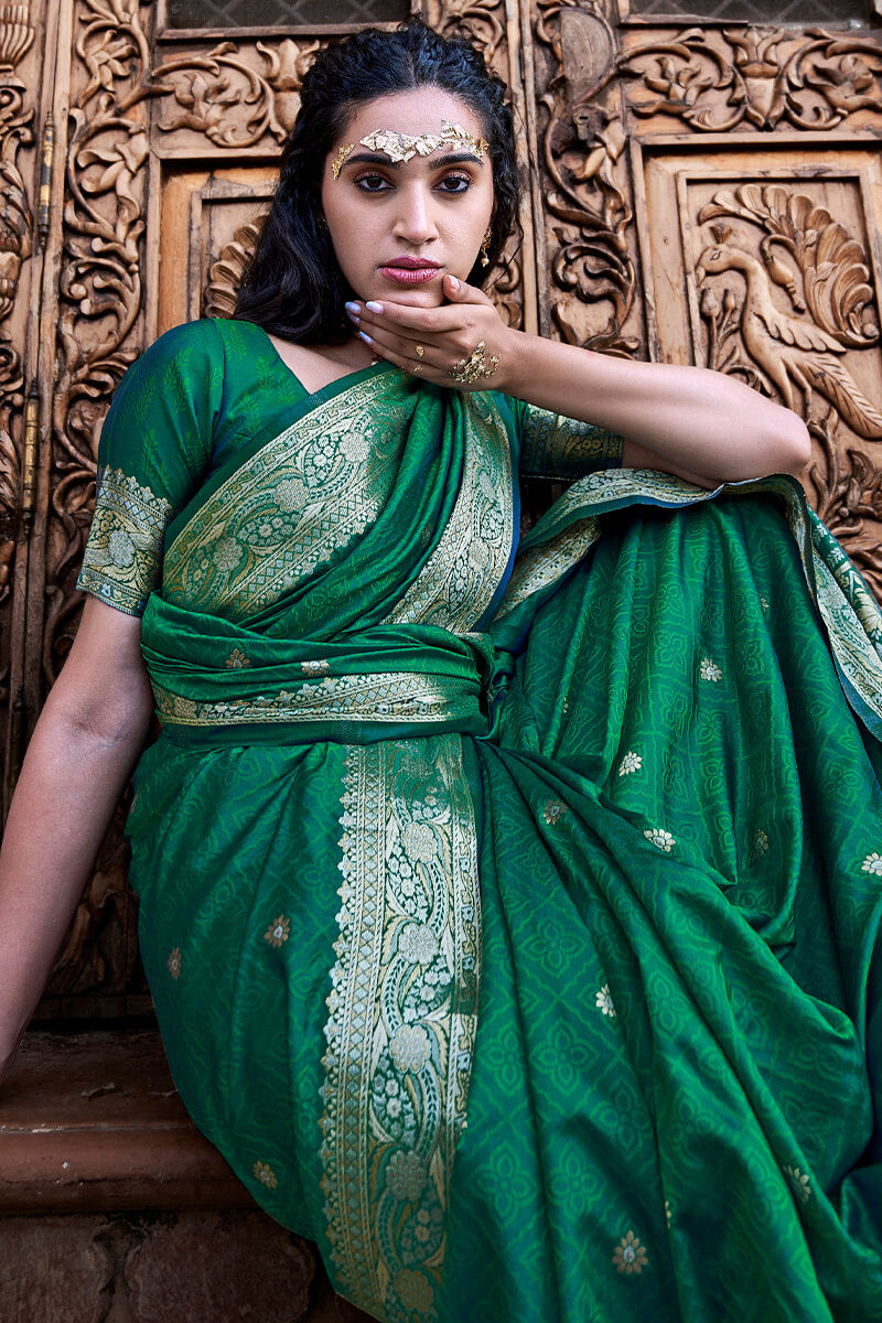 Jewel Green Zari Woven Satin Silk Saree