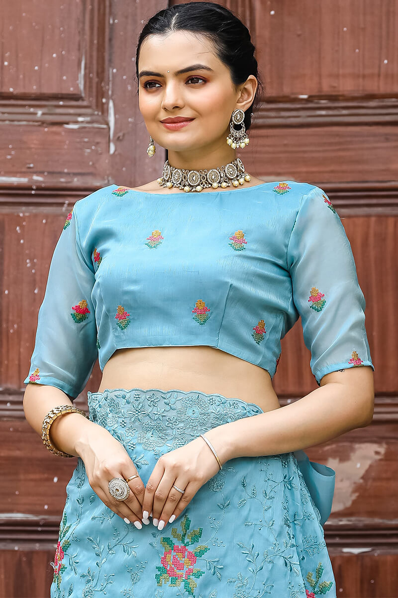 Jordy Blue Emboroidey Worked Chiffon Saree