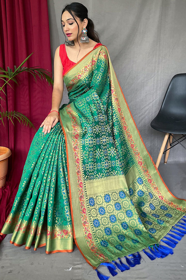 Jungle Green Patola Silk Saree