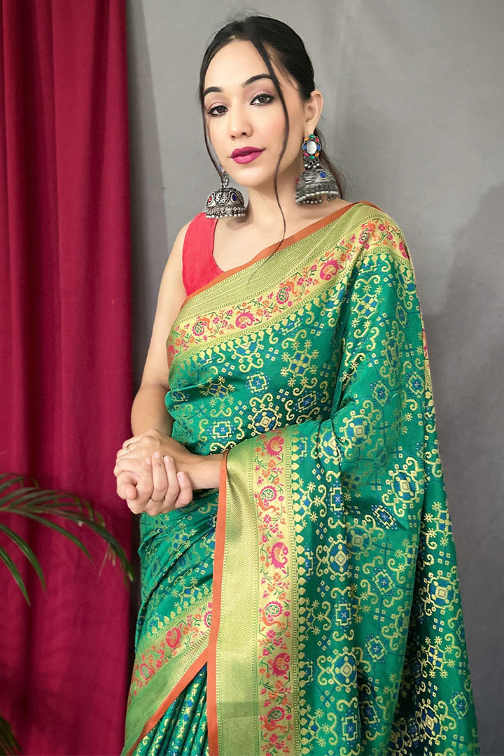 Jungle Green Patola Silk Saree