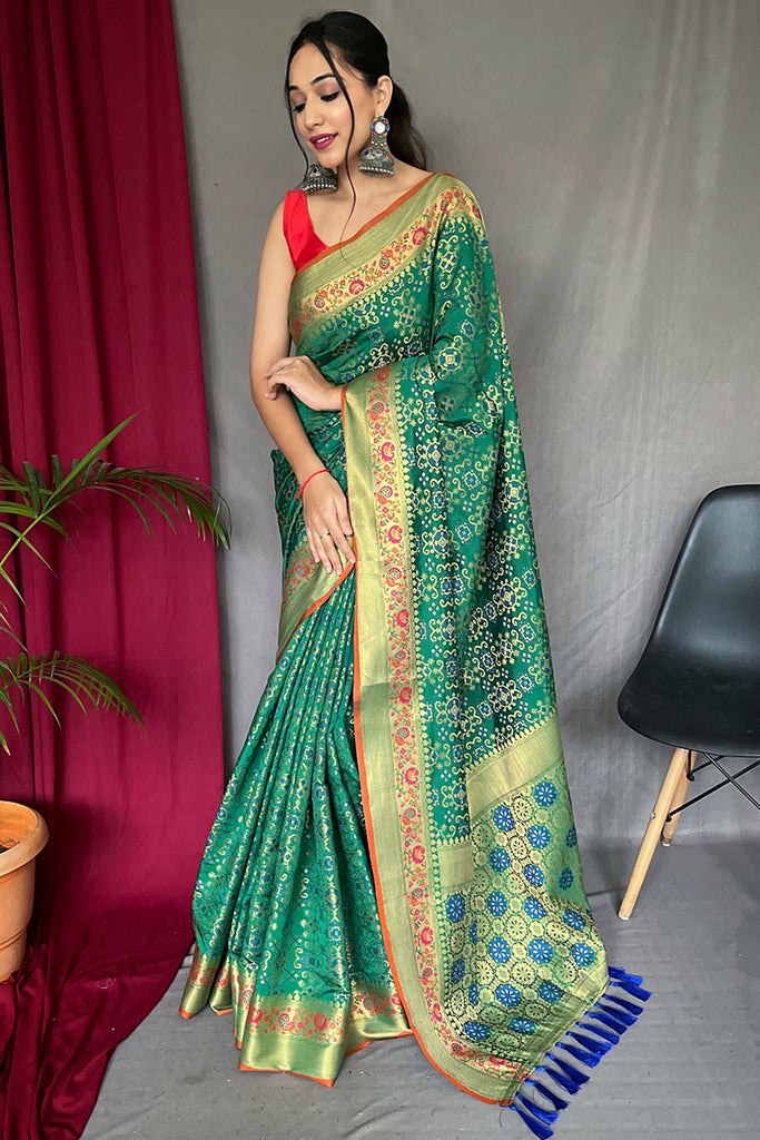 Jungle Green Patola Silk Saree