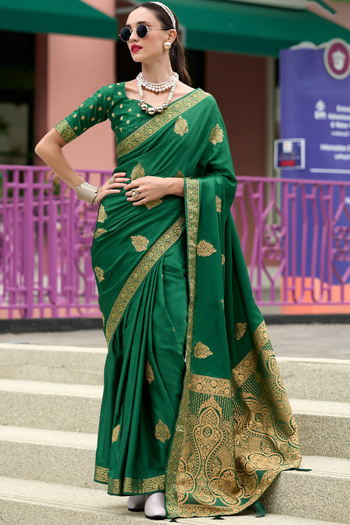 Kaitoke Green Banarasi Tissue Silk Saree