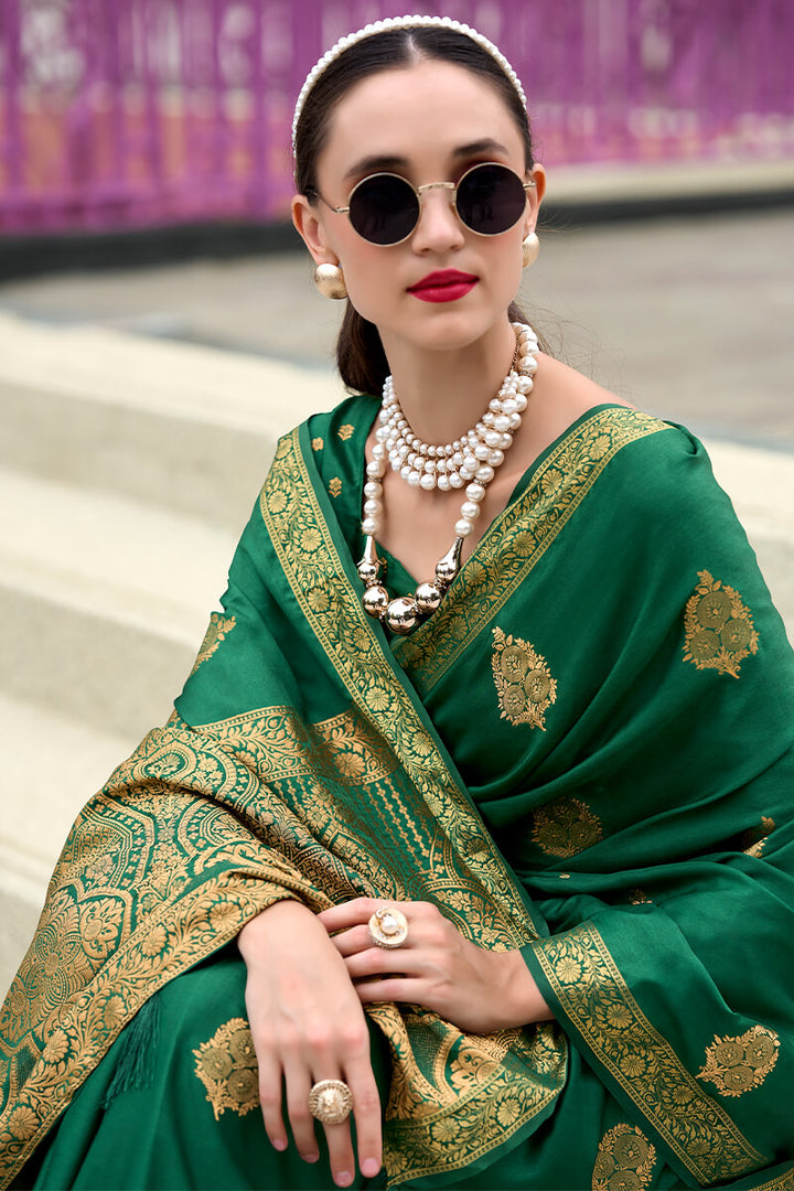 Kaitoke Green Banarasi Tissue Silk Saree