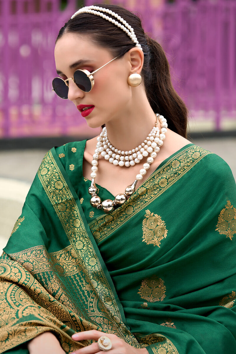 Kaitoke Green Banarasi Tissue Silk Saree