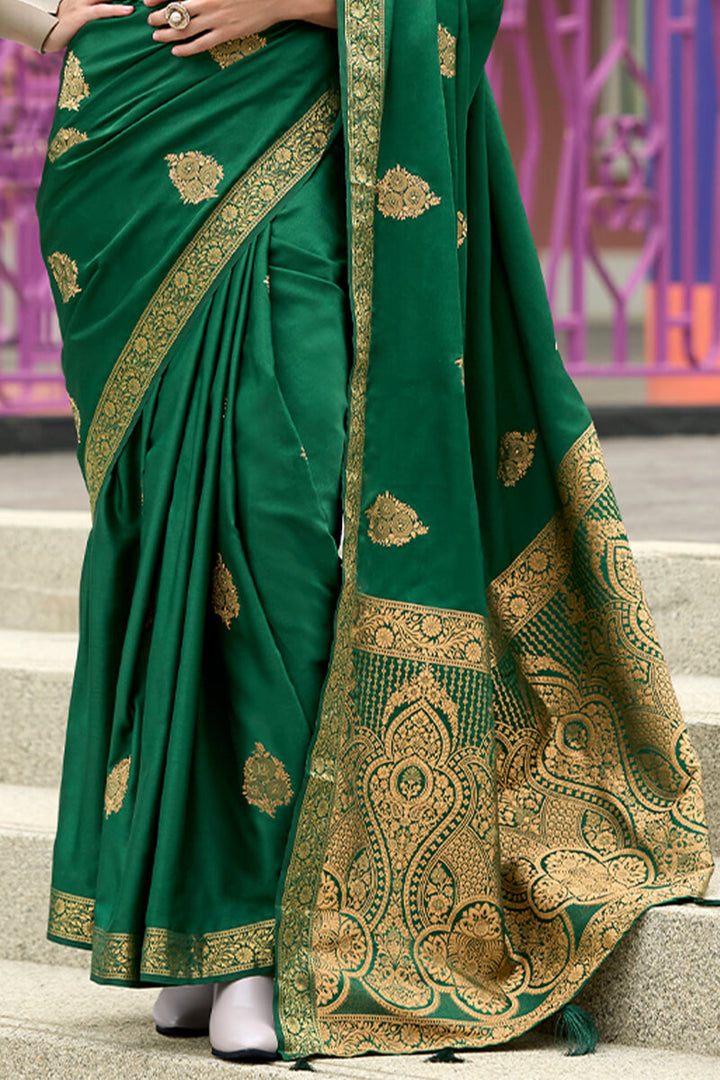 Kaitoke Green Banarasi Tissue Silk Saree