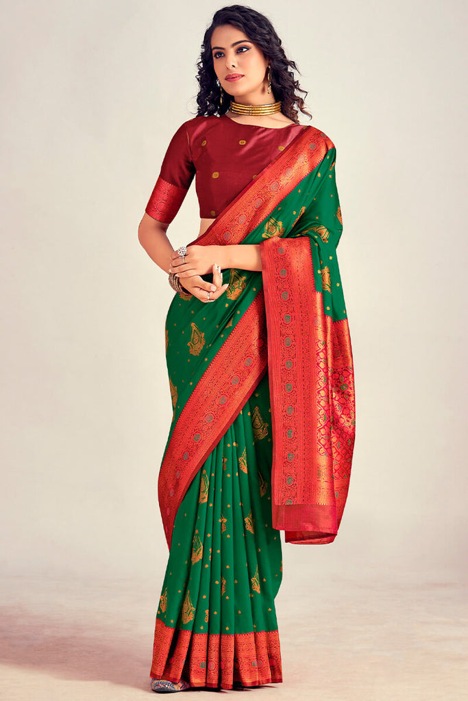 Kaitoke Green Soft Banarasi Silk Saree