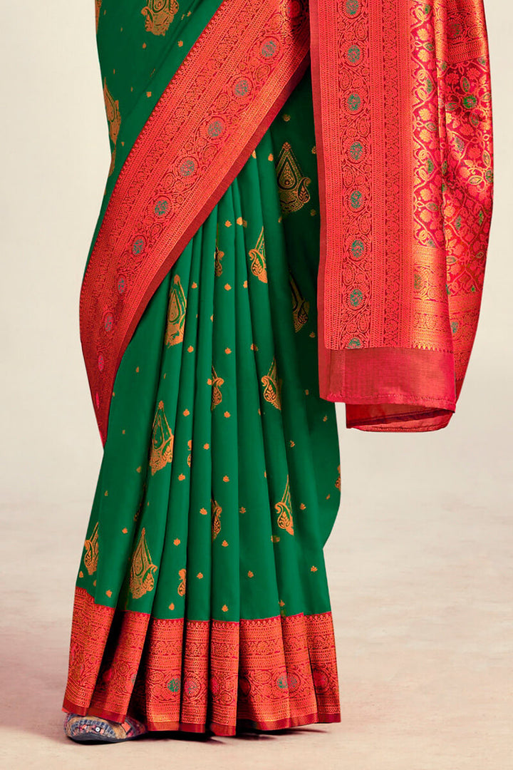 Kaitoke Green Soft Banarasi Silk Saree