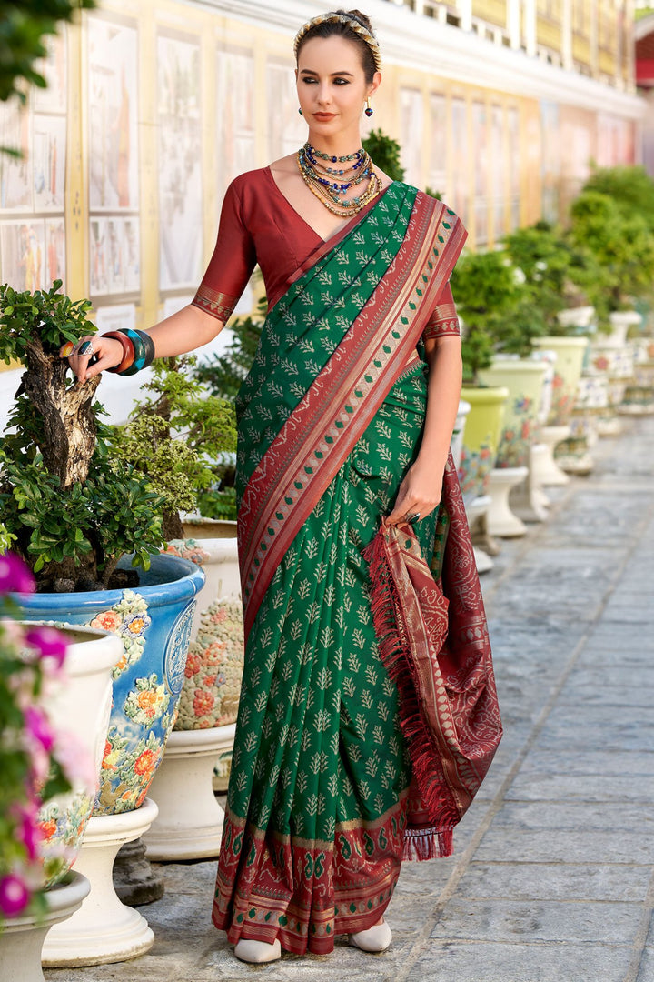 Kaitoke Green Soft Ikkat Silk Saree
