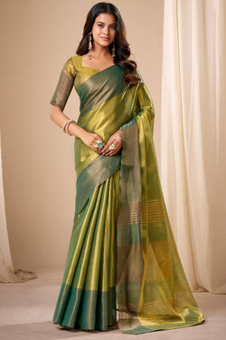 Khaki Green Banarasi Tissue Silk Saree