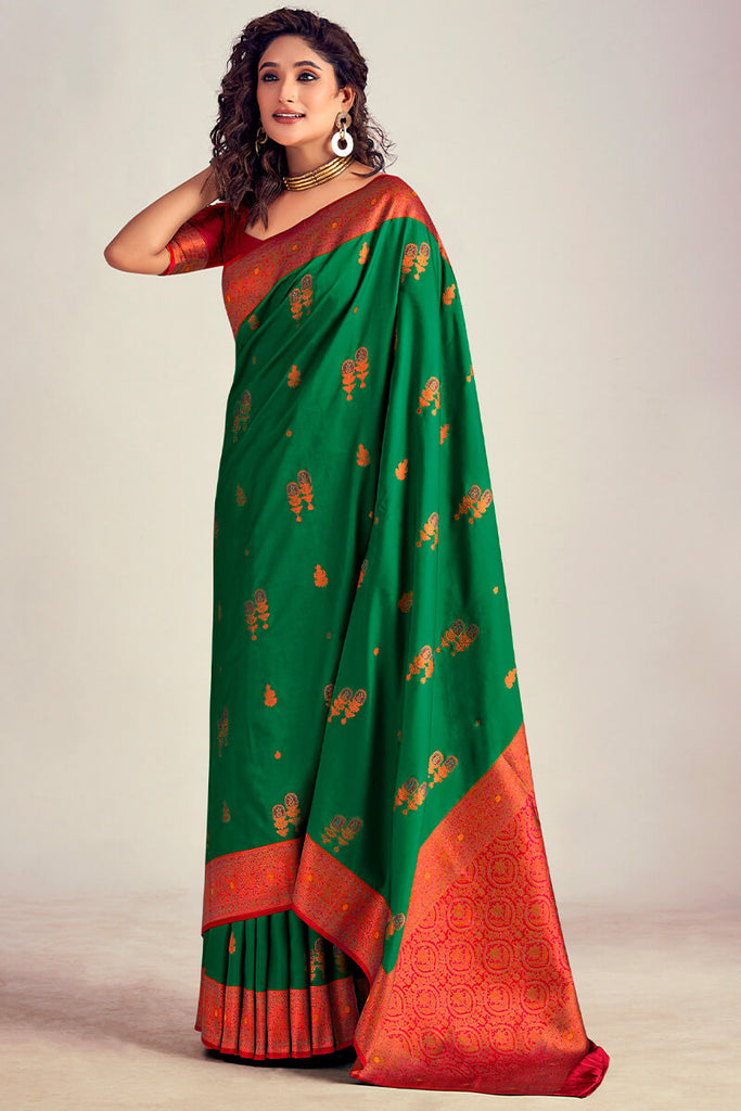 La Salle Green Soft Banarasi Silk Saree