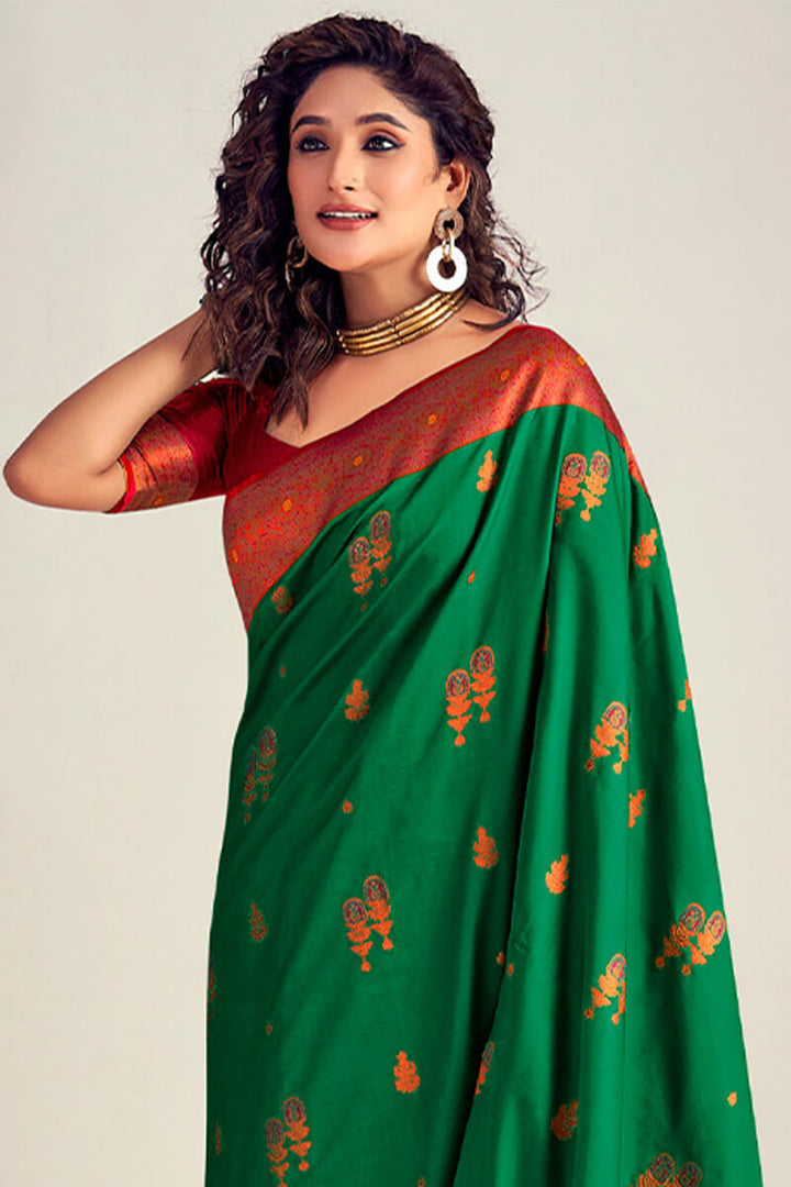 La Salle Green Soft Banarasi Silk Saree