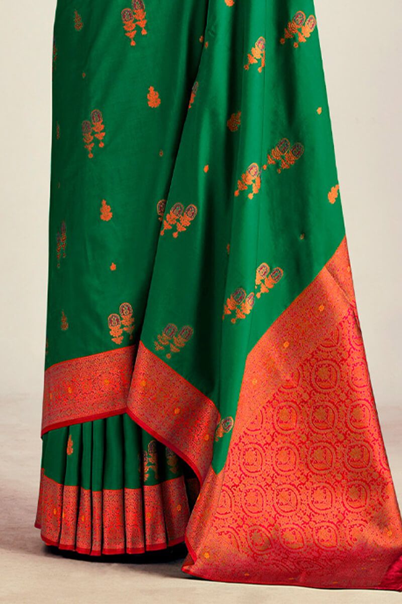 La Salle Green Soft Banarasi Silk Saree