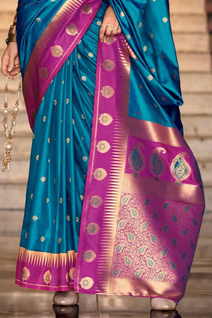 Lagoon Blue Soft Banarasi Silk Saree