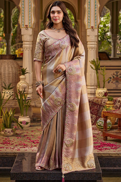 Languid Lavender Hand Work Viscose Saree with Stiched Blouse