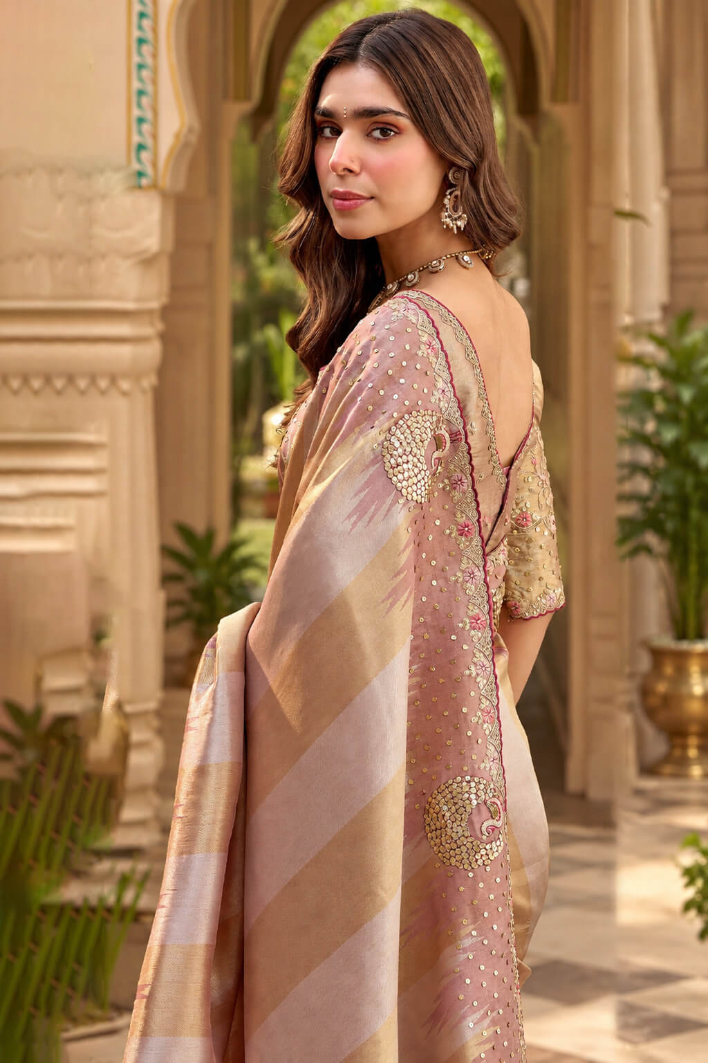 Languid Lavender Hand Work Viscose Saree with Stiched Blouse