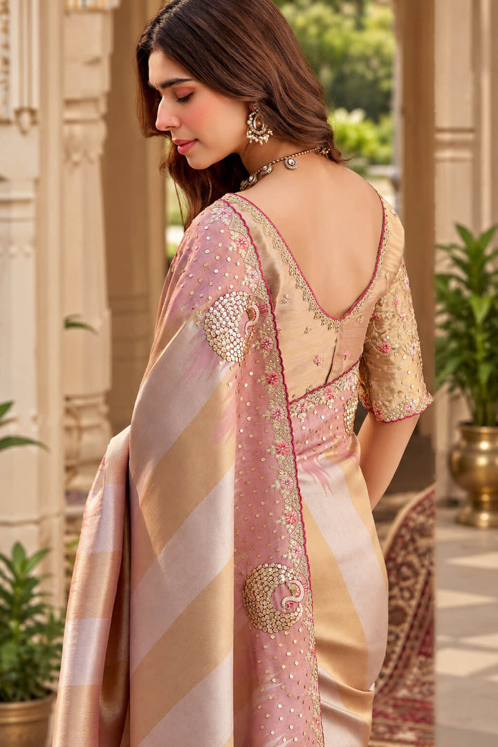 Languid Lavender Hand Work Viscose Saree with Stiched Blouse