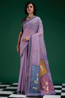 Languid Lavender Jamdani Cotton Silk Saree