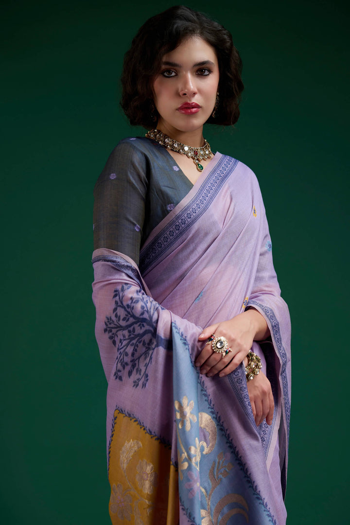 Languid Lavender Jamdani Cotton Silk Saree