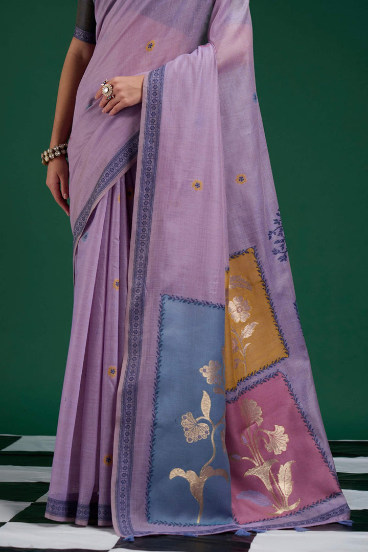 Languid Lavender Jamdani Cotton Silk Saree
