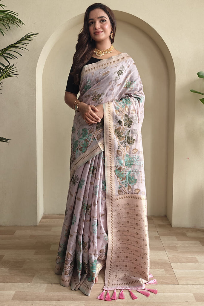 Languid Lavender Jamdani Woven Cotton Silk Saree