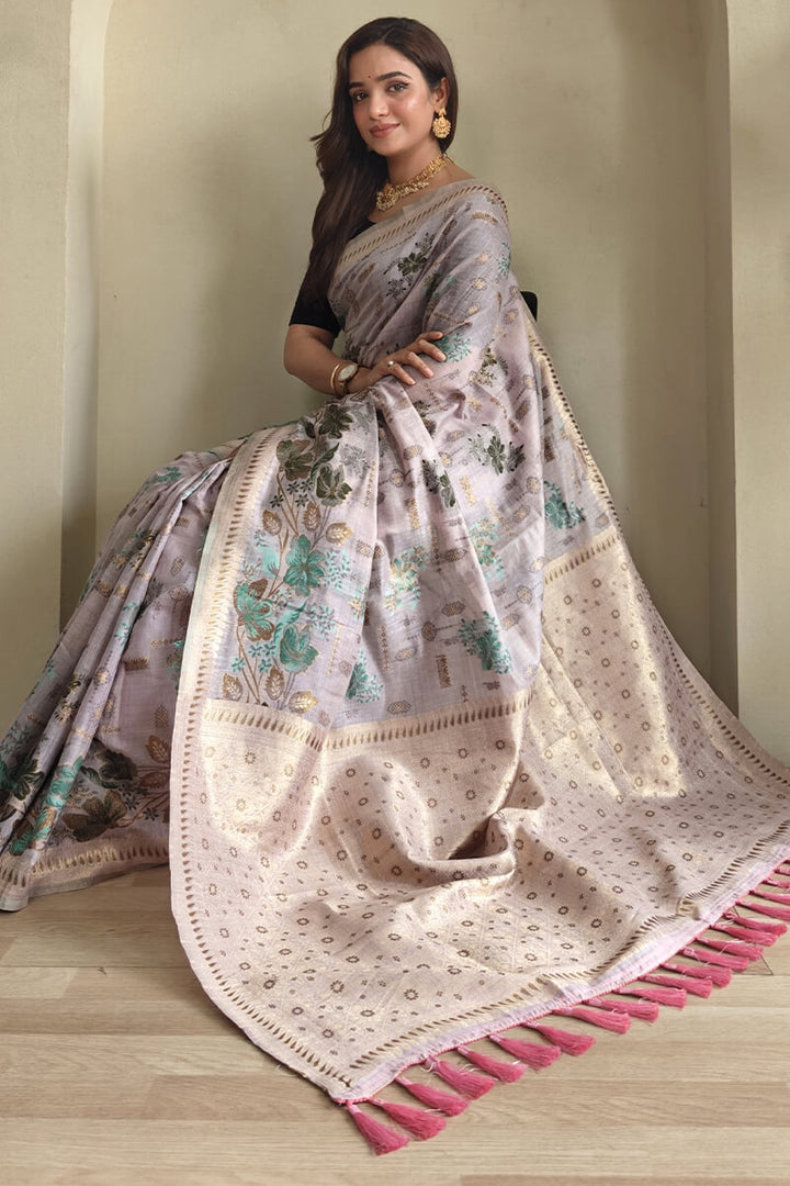 Languid Lavender Jamdani Woven Cotton Silk Saree