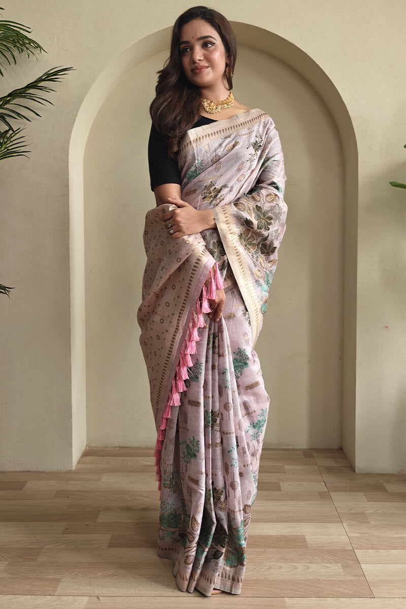Languid Lavender Jamdani Woven Cotton Silk Saree